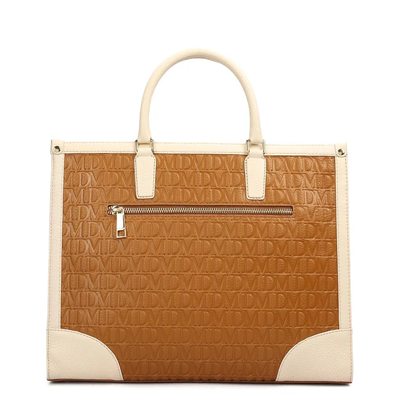 Da Milano Caramel Medium Monogram Leather Book Tote - Caramel for Women | Best Price UAE